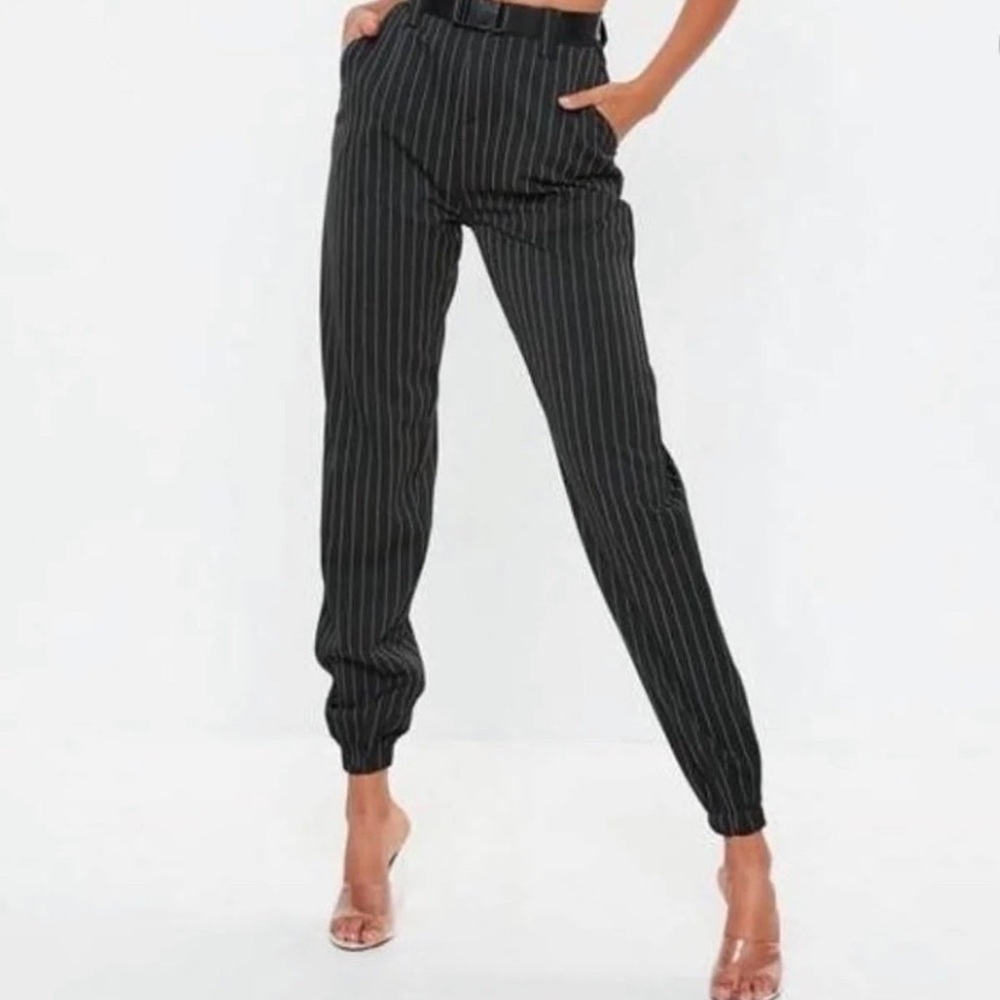 Missguided Highwaist Pinstripe Belted Trousers